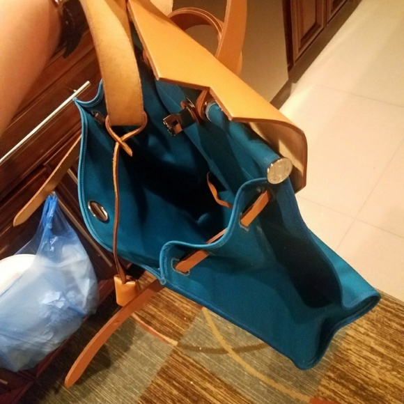 Hermès Herbag HERMESBlue Canvas and Natural Calfsk - Picture 4 of 5